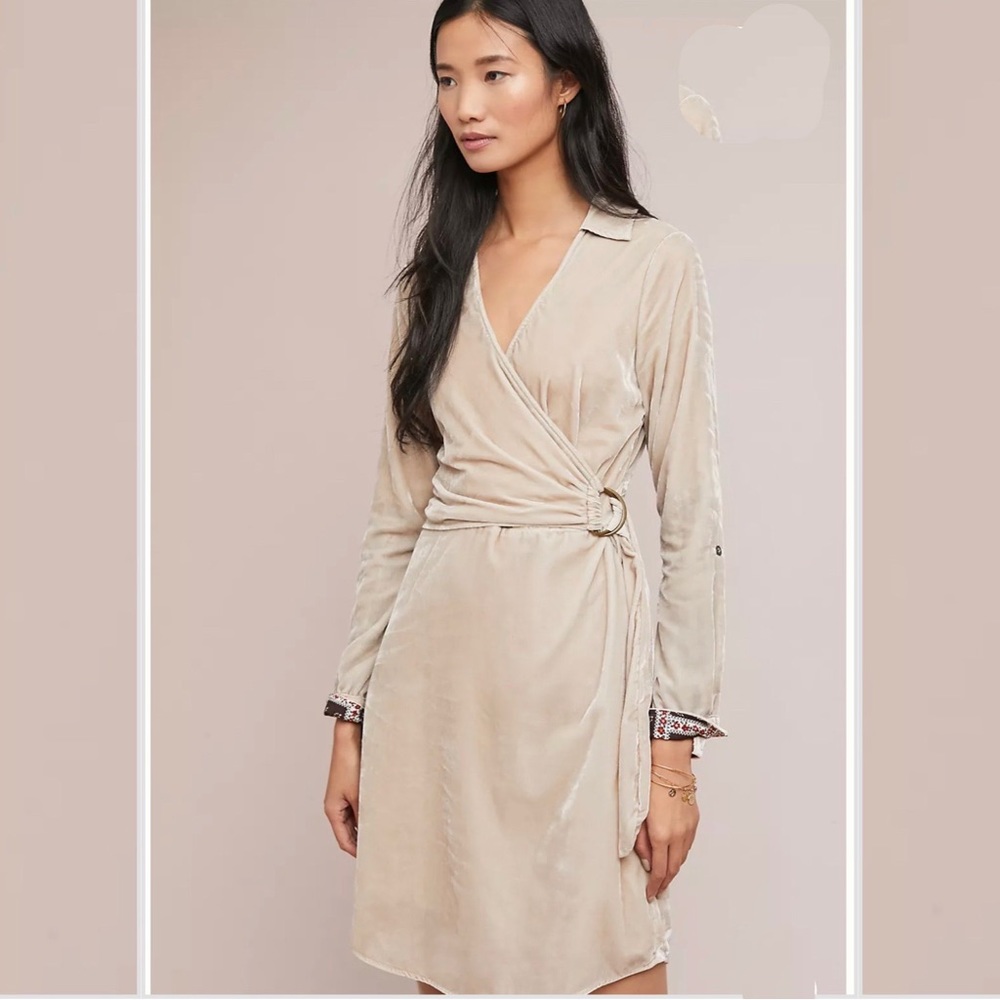 Anthropologie MAEVE crushed velvet champagne dress, 8. - Picture 1 of 8